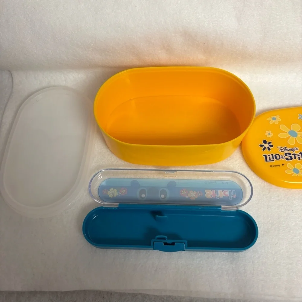 Lilo & Stitch Set of 2 Bento Box Blue Utensil Case Disney Japan